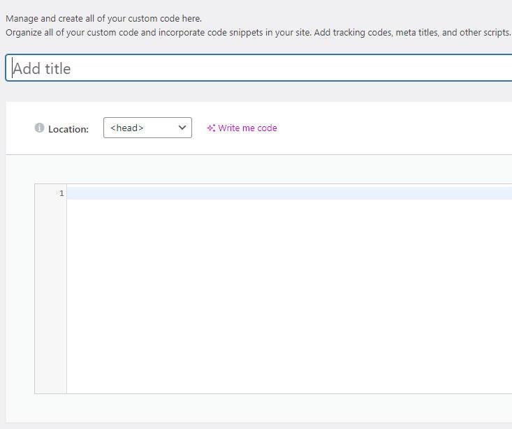 Custom Code editor with a title field and code area